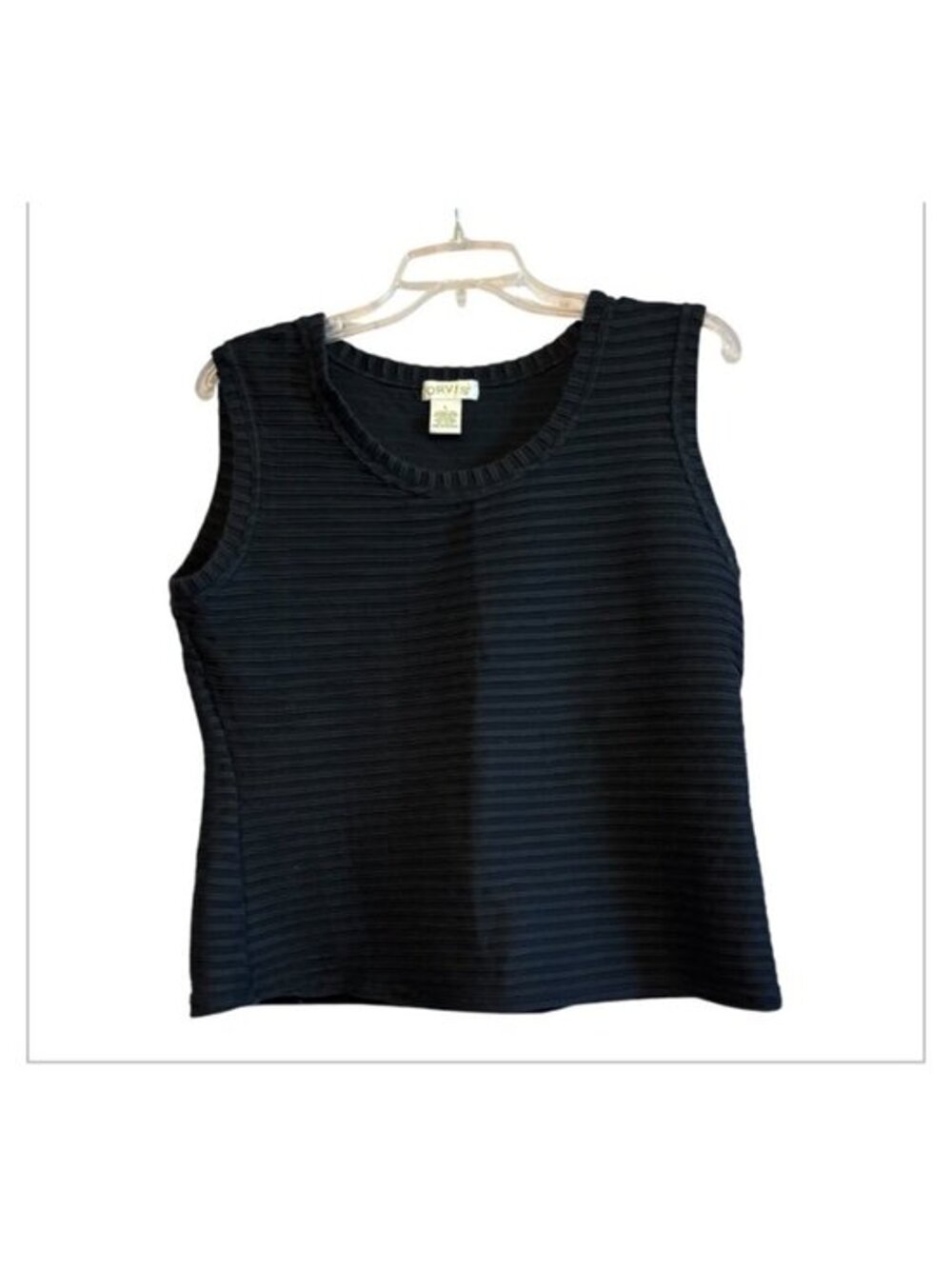 Vintage ORVIS Black Ribbed Sleeveless Stretch Knit Top Size Large